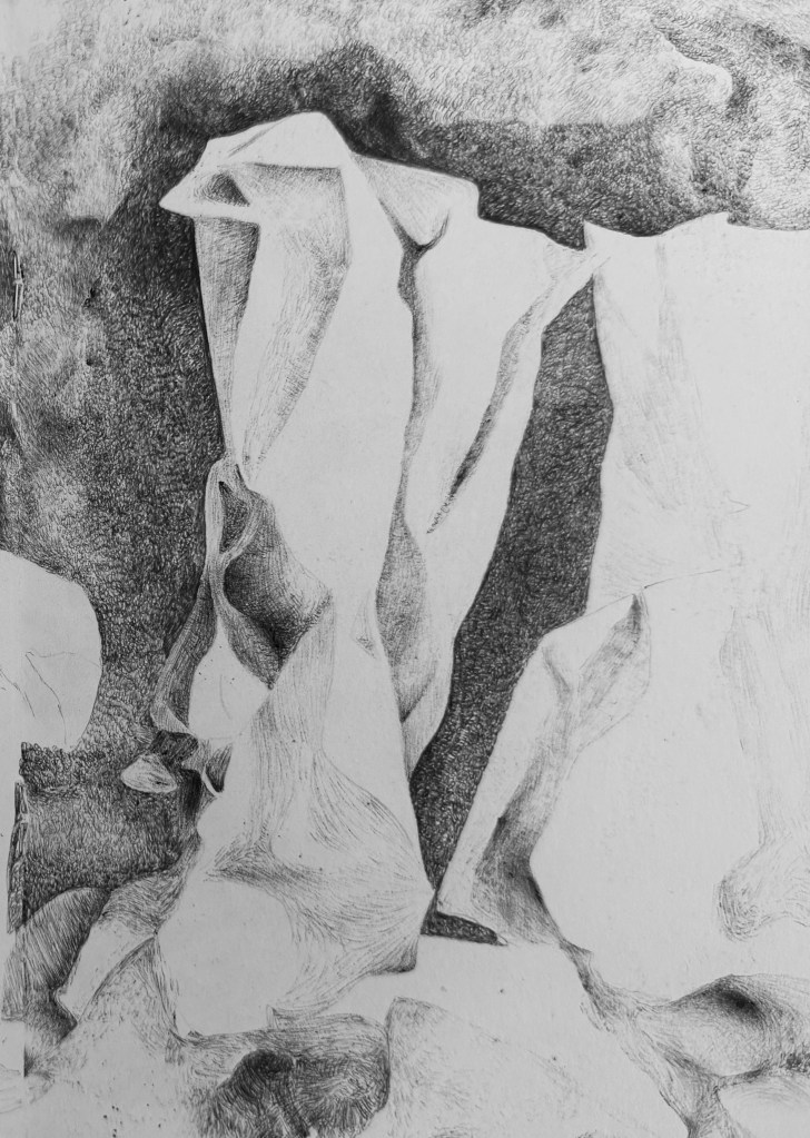 Dessin d’une forme abstraite composée de fragments superposés
